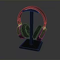 Black Over Ear Computer Headphones On Metal Stand With Dark Background And Reflection Effect 3d model
