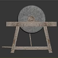Traditional Stone Mill Placed on Handcrafted Rustic Wooden Stand with Vintage Design