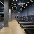 Modern Fitness Gym Interior With Rows Of Stationary Bikes And Mirrored Walls