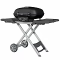 Black Portable Outdoor Grill With Foldable Stand Wheels And Control Knobs 3d model