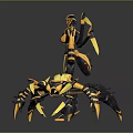 Yellow And Black Mechanical Creatures With Standing And Crab Like Forms 3d model