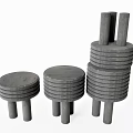 Gray Wooden Stackable Stools With Round Seats And Four Legs In Different Heights 3d model