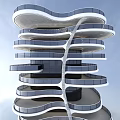 Modern High Rise Residential Building With Curved Design Glass Curtain Walls And Greenery