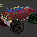 Silver Modified Monster Truck With Large Tires And Roof Rack Equipment