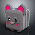 Gray Mouse Shaped Storage Box with Pink Ears Cheeks Whiskers and Stripes Cute Design