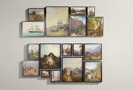 Modern oil painting landscape hanging painting combination 3d model