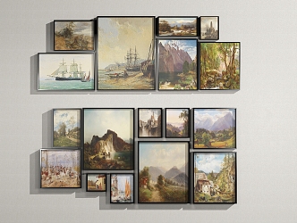 Modern oil painting landscape hanging painting combination 3d model