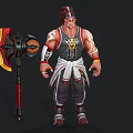 Muscular Warrior In Turban Vest Number 11 With Giant Red Yellow Decorated Axe