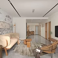 Modern Living Dining Room Interior With Open Concept Sofa TV And Decorative Plants