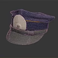 Blue Uniform Cap With Gold Stripe And Fan Shaped Badge Gray Brim