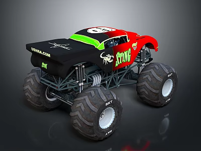 Red And Black Monster Truck With Scorpion Graphic Sting And Large Tires 3d model