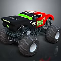 Red And Black Monster Truck With Scorpion Graphic Sting And Large Tires