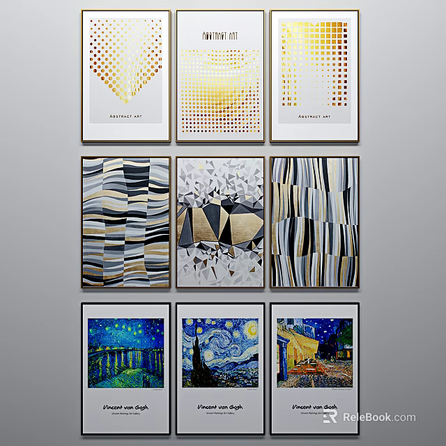 Starry Night Inspired Landscape Paintings with Night Sky and Artistic Wall Decor 3d model 