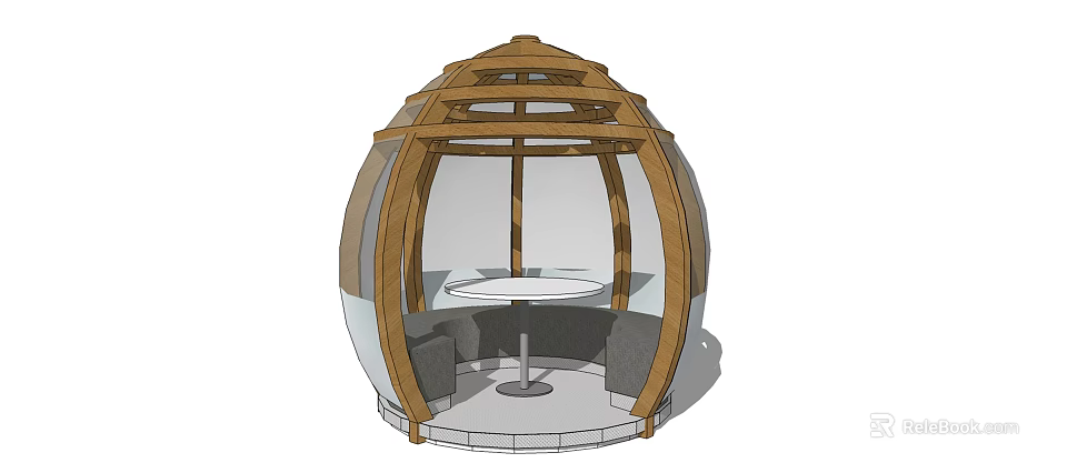 Outdoor Sofa With Wooden Frame And Glass Enclosure In Spherical Garden Patio Structure 3d model 
