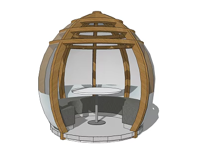 Outdoor Sofa With Wooden Frame And Glass Enclosure In Spherical Garden Patio Structure 3d model