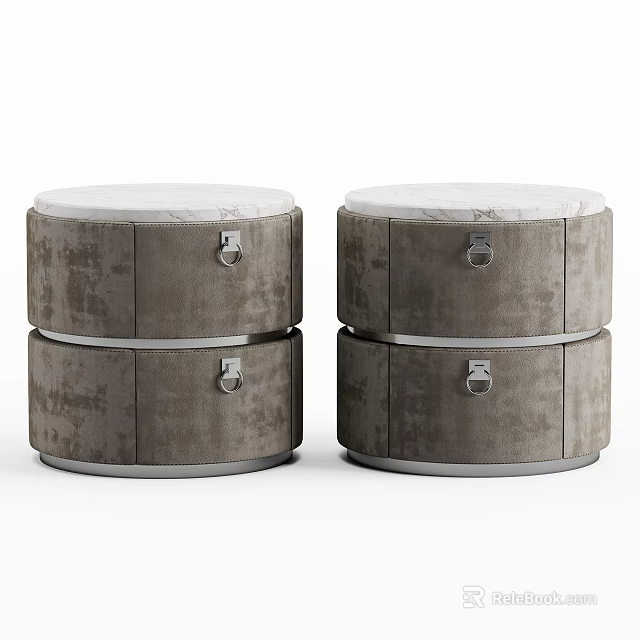 Modern Gray Fabric Bedside Tables With Silver Handles And Metal Bases 3d model 