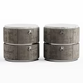 Modern Gray Fabric Bedside Tables With Silver Handles And Metal Bases