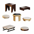 Modern Stools With Wooden Bases Upholstered Seats In Round Square Shapes And Various Designs