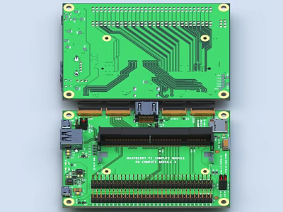 Industrial Equipment Green Circuit Board With Printed Circuits And Electronic Connectors 3d model
