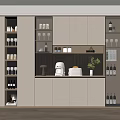 Modern Wine Cabinet With Glass Doors Storage Cabinets Coffee Machine And Plant