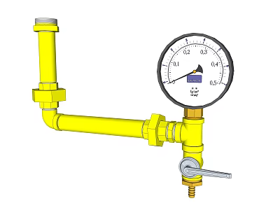 Heavy Duty Yellow Industrial Piping System With Pressure Gauge And Manual Valve 3d model