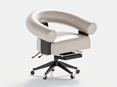 Modern Ergonomic Office Chair Featuring Light Colored Leather Swivel Black Base And Wheels 3d model
