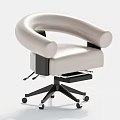 Modern Ergonomic Office Chair Featuring Light Colored Leather Swivel Black Base And Wheels