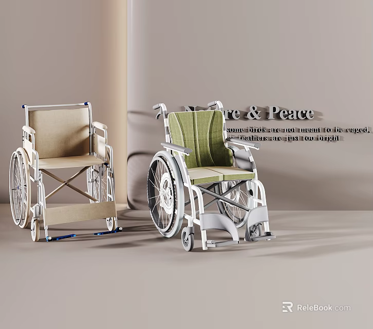 Lightweight Medical Equipment Wheelchairs with Comfortable Green and Beige Seats 3d model 