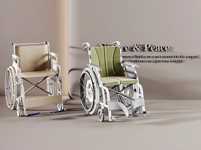 Lightweight Medical Equipment Wheelchairs with Comfortable Green and Beige Seats 3d model