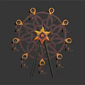 Red Ferris Wheel With Yellow Star Decoration Red Cabins And Green Support Frames