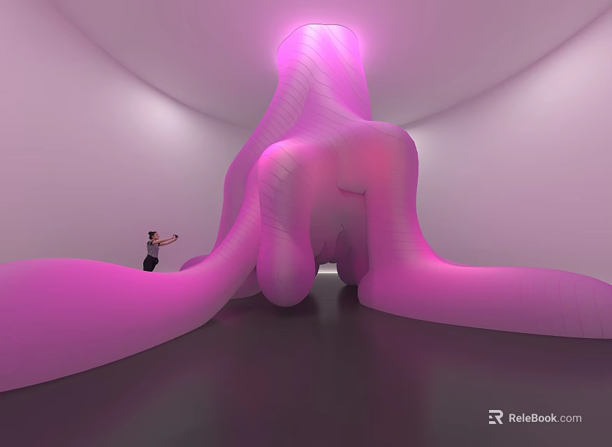 Large Scale Pink Inflatable Art Installation With Illuminated Fluid Form In White Space 3d model 