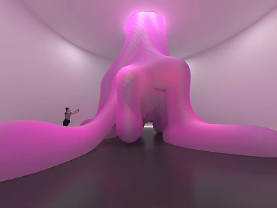 Large Scale Pink Inflatable Art Installation With Illuminated Fluid Form In White Space 3d model