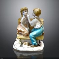 Children Boy And Girl Sitting On Bench With Kitten Decorative Figurine