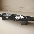 Modern Black Marble Coffee Table with Irregular Shape Silver Decorative Items and World Map Magazine 3d model
