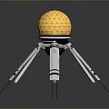 Golden Polyhedral Sphere Device With White Supporting Legs And Metallic Base 3d model