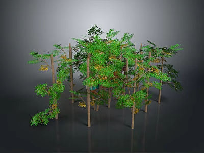 Lush Green Plants With Wooden Trunks Lush Foliage And Yellow Accents 3d model