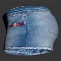 Light Blue Denim Shorts With Distressed Hem And Colorful Decorative Trim