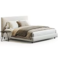 Modern Minimalist Double Bed Design With Upholstered Headboard Beige White Bedding Pillows And Side Table