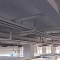 Exposed Ceiling Pipes System in Modern Industrial Building Interior with Metal Supports