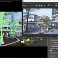 Modern Commercial Street With Open Space Greenery People Gathering And Water Features