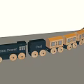 Wooden Toy Train With Multiple Carriages Blue Yellow Steam Power Coal Labels