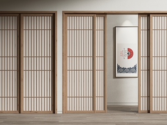 Japanese style sliding door wooden sliding door sliding door swing door 3d model