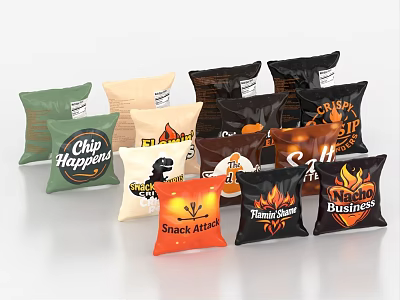 Variety Of Colorful Snack Bags With Different Designs For Tasty Snacks 3d model