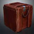 Vintage Brown Wooden Box With Metal Lock Rope Handle And Rivets
