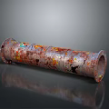 Rusted Metal Pipe With Colorful Splatter Marks On Gray Surface And Reflection 3d model