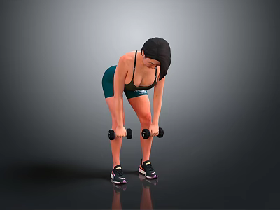 Woman In Green Sportswear Lifting Dumbbells During Intense Fitness Workout Session 3d model