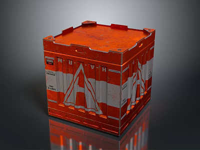 Orange Metal Equipment Storage Box With White Logo And Industrial Design 3d model