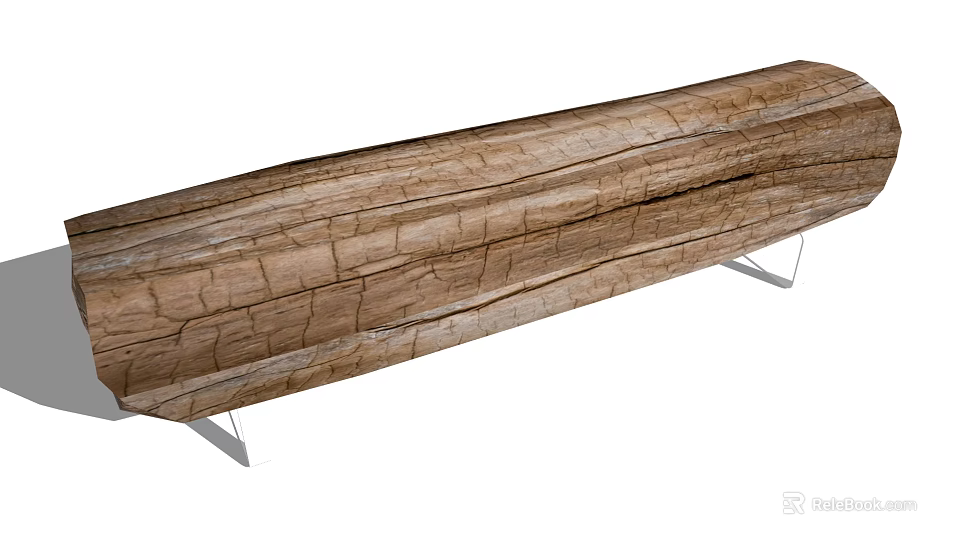 Rustic Natural Wood Outdoor Chair With Cracked Texture And Metal Legs Design 3d model 