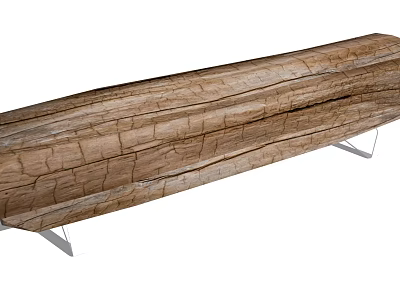 Rustic Natural Wood Outdoor Chair With Cracked Texture And Metal Legs Design 3d model