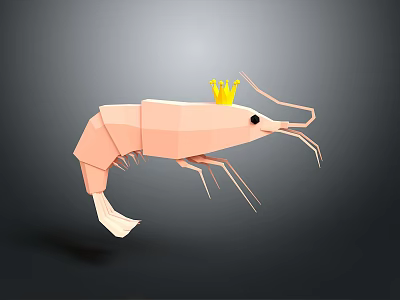 Low Poly Pink Shrimp 3D Character Model Wearing Golden Crown 3d model